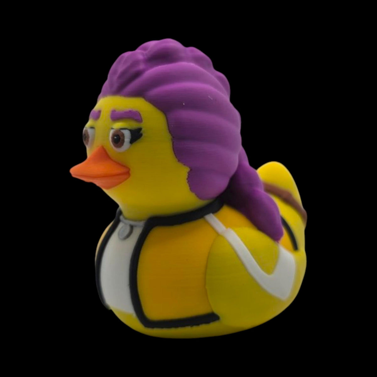 Punk Character Rubber Duck Purple Mohawk Hair Design Black White Racing Stripe Figurine 3D Printed Collectible Toy Jeep Ducking Gift Desk Ornament Office Accessory Bathroom Display Novelty Present Girlfriend Birthday Gift Coworker