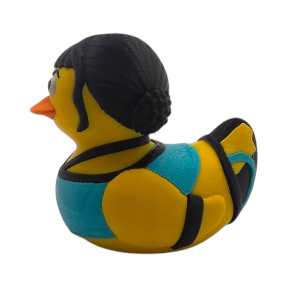 Unique Girlfriend Birthday Gift Rubber Duck Collectible Black hair Design Racing Stripe Figurine Coworker Present Novelty Toy Jeep Ducking Tradition Desk Ornament Office Accessory Bathroom Display 3D Printed Premium PLA Filament Fun