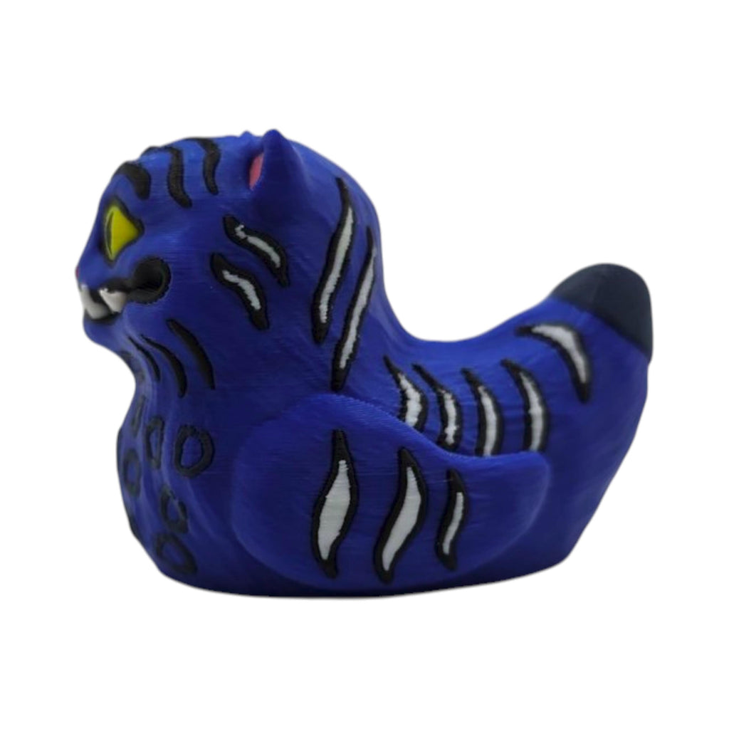 Desk Accessory Blue Tiger Figurine Gift Coworker Birthday Present 3D Printed Duck Statue Kpop Fan Collectible Jeep Duck Display Premium PLA Material Black Stripes Leopard Spots Yellow Green Eyes Fangs Pointed Ears Bathroom Shelf Novelty