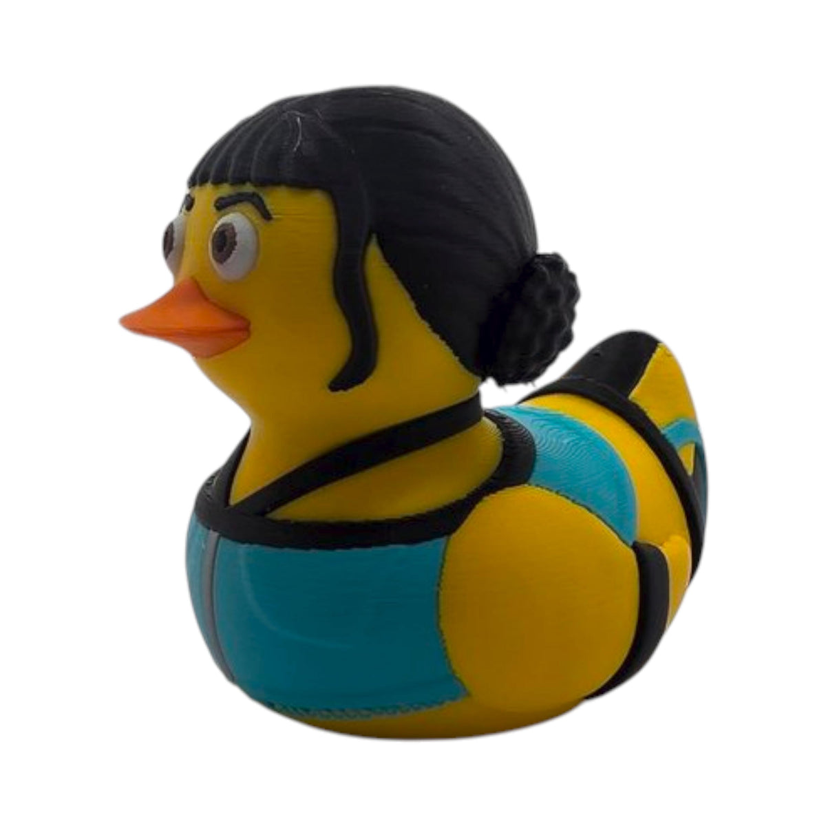 Punk Character Rubber Duck Black Hair Design  black Racing Stripe Figurine 3D Printed Collectible Toy Jeep Ducking Gift Desk Ornament Office Accessory Bathroom Display Novelty Present Girlfriend Birthday Gift Coworker