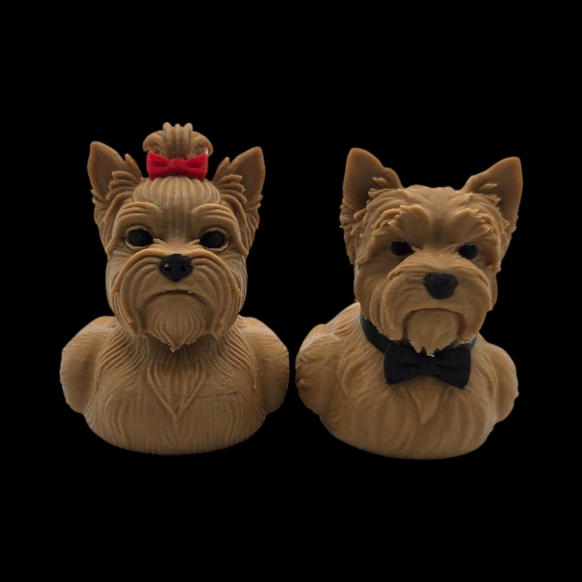Yorkshire Terrier Gift Collectible Dog Figurine Set Premium 3D Printed Miniature Statue Pair Male Female Bow Tie Design Perfect Desk Decoration