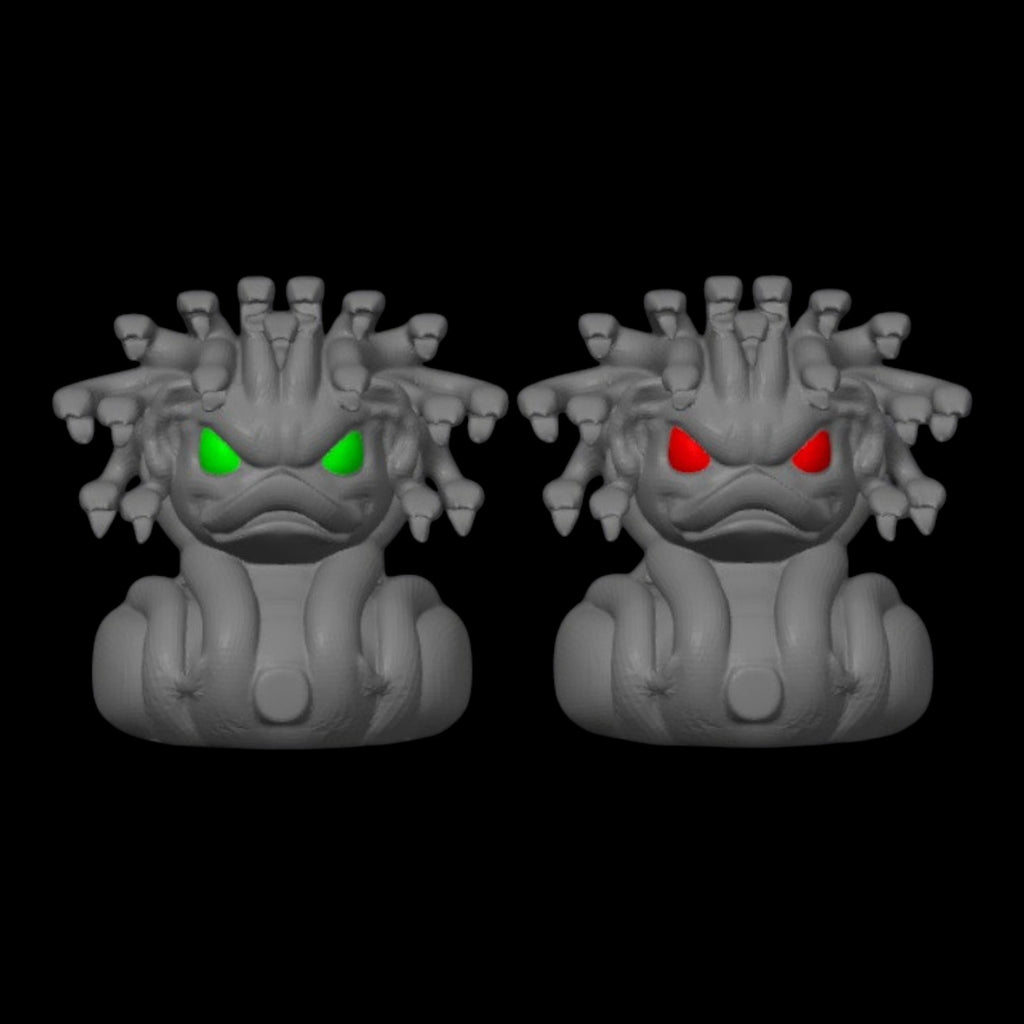 Gray Medusa Duck Figure for Display Gothic Monster Design with Glowing Eyes Spooky Halloween