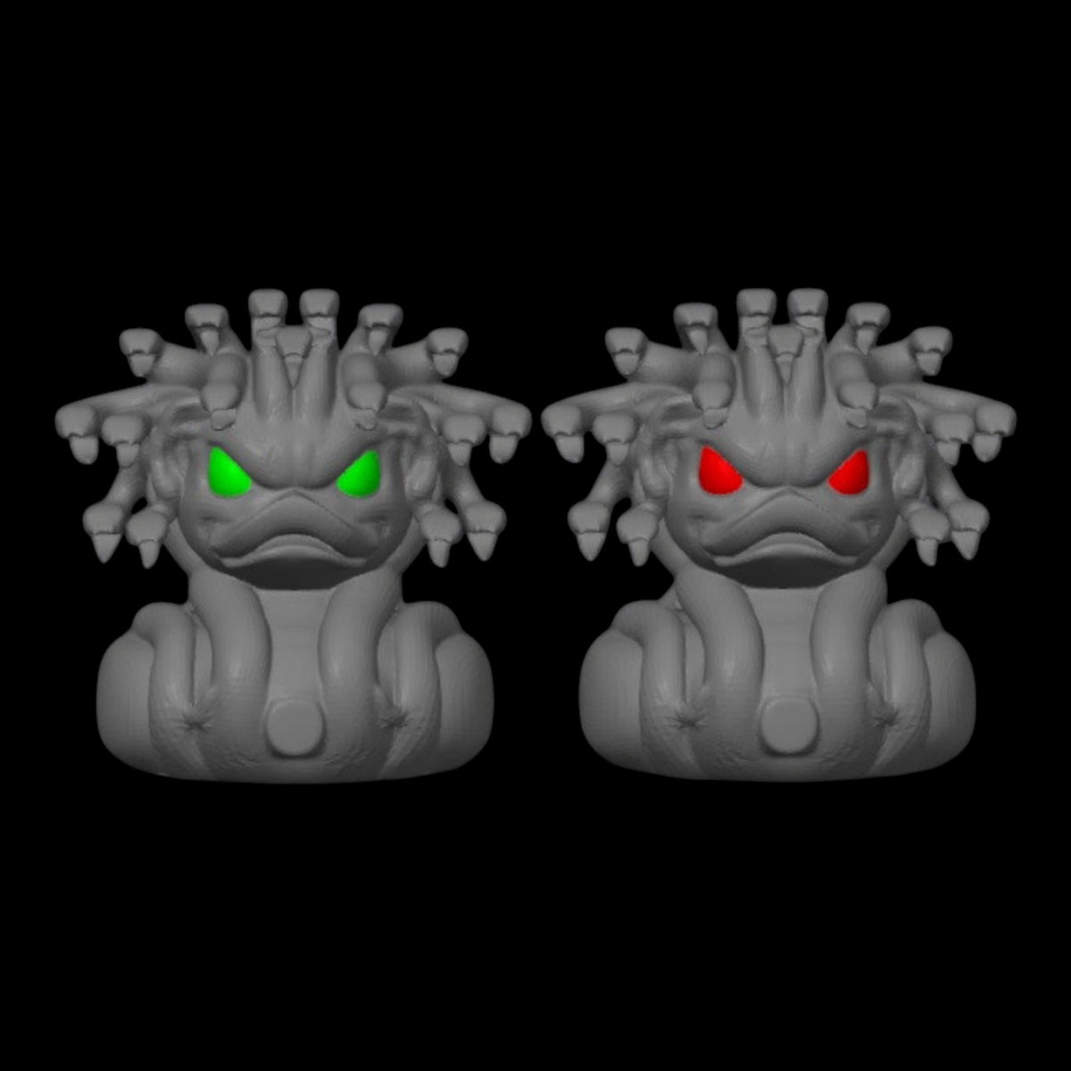 Gray Medusa Duck Figure for Display Gothic Monster Design with Glowing Eyes Spooky Halloween