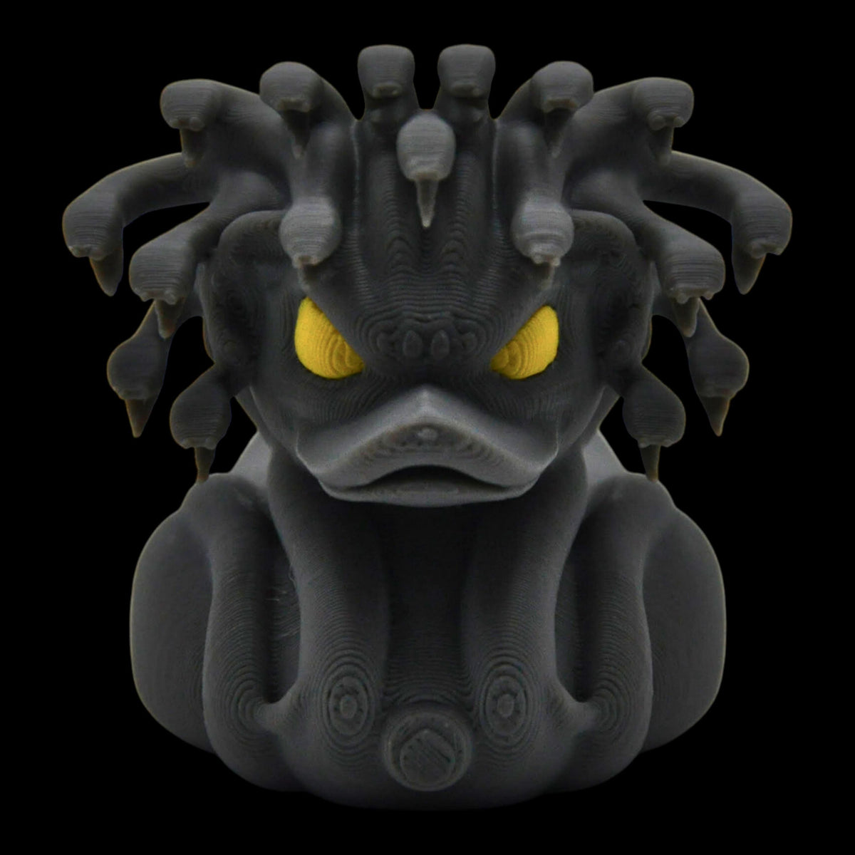 Gray Medusa Duck Figure for Display Gothic Monster Design with Glowing Eyes Spooky Halloween