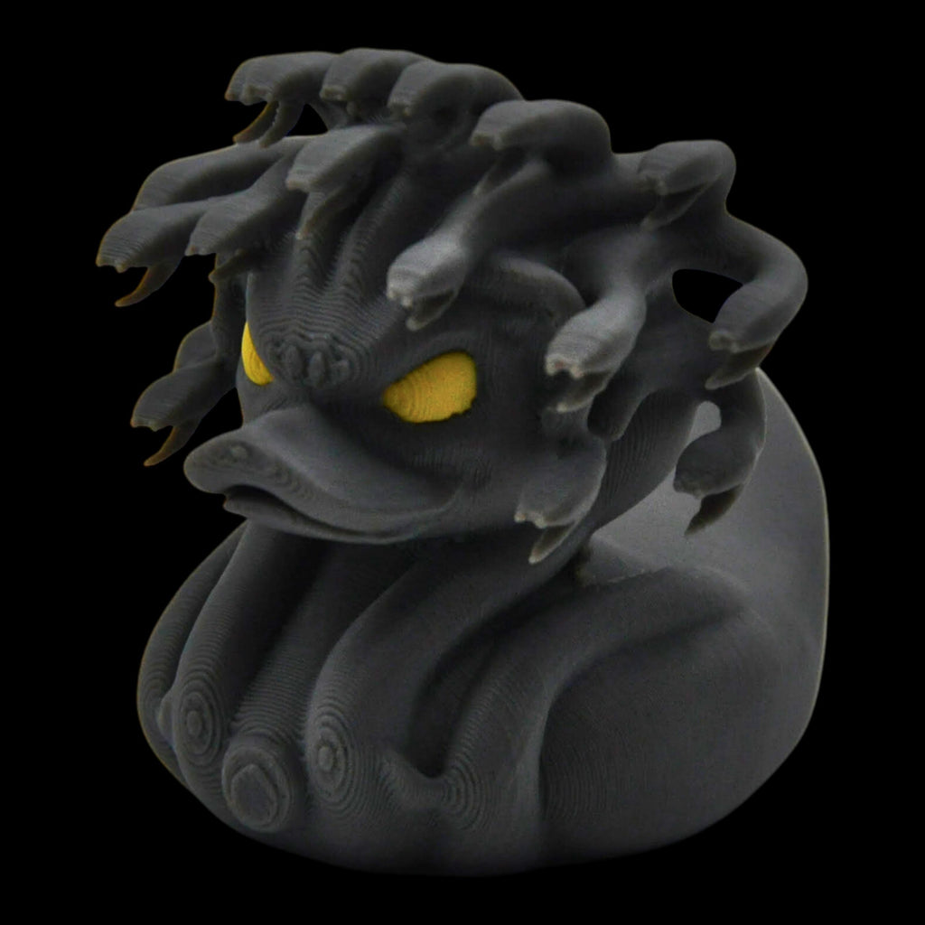 Gray Medusa Duck Figure for Display Gothic Monster Design with Glowing Eyes Spooky Halloween