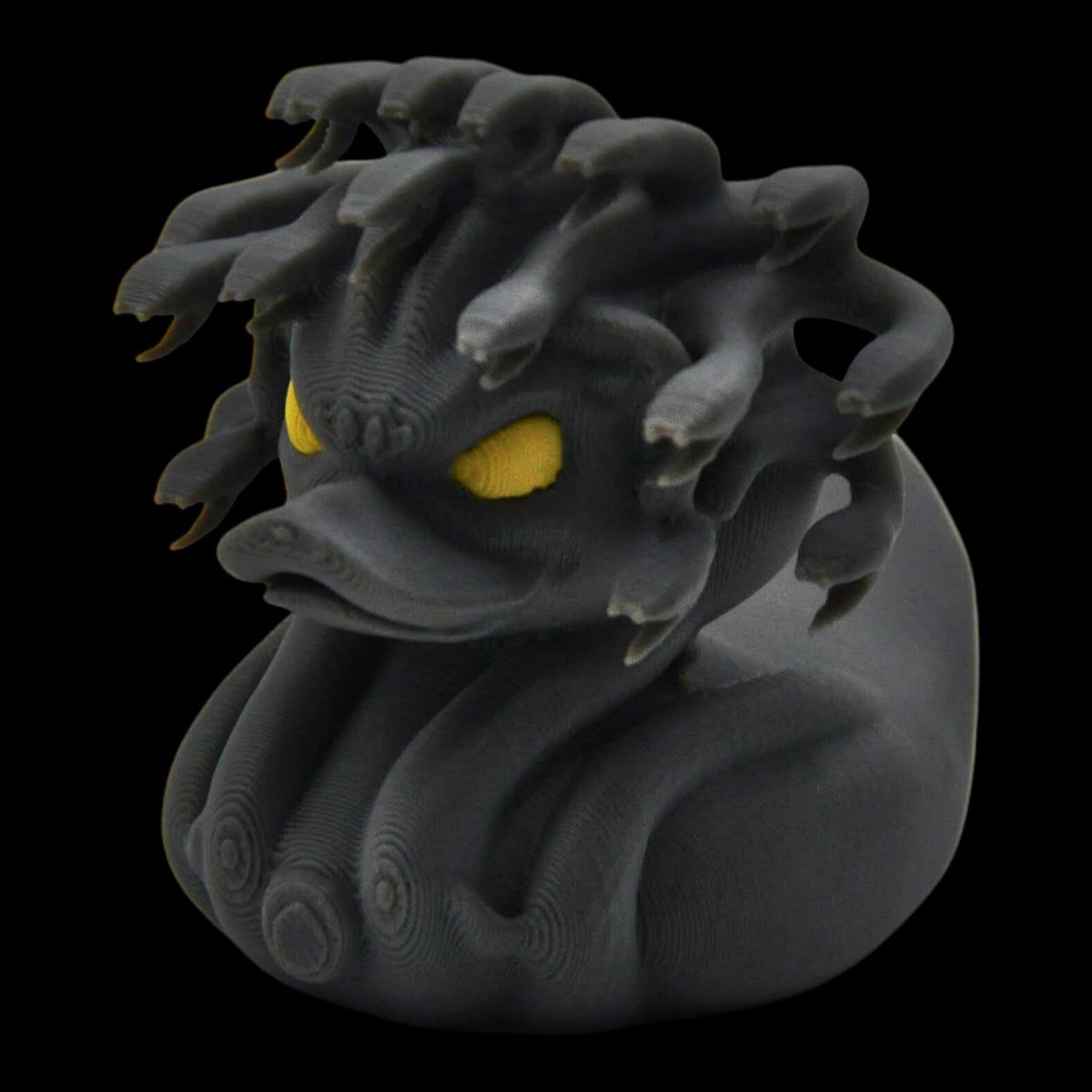 Gray Medusa Duck Figure for Display Gothic Monster Design with Glowing Eyes Spooky Halloween