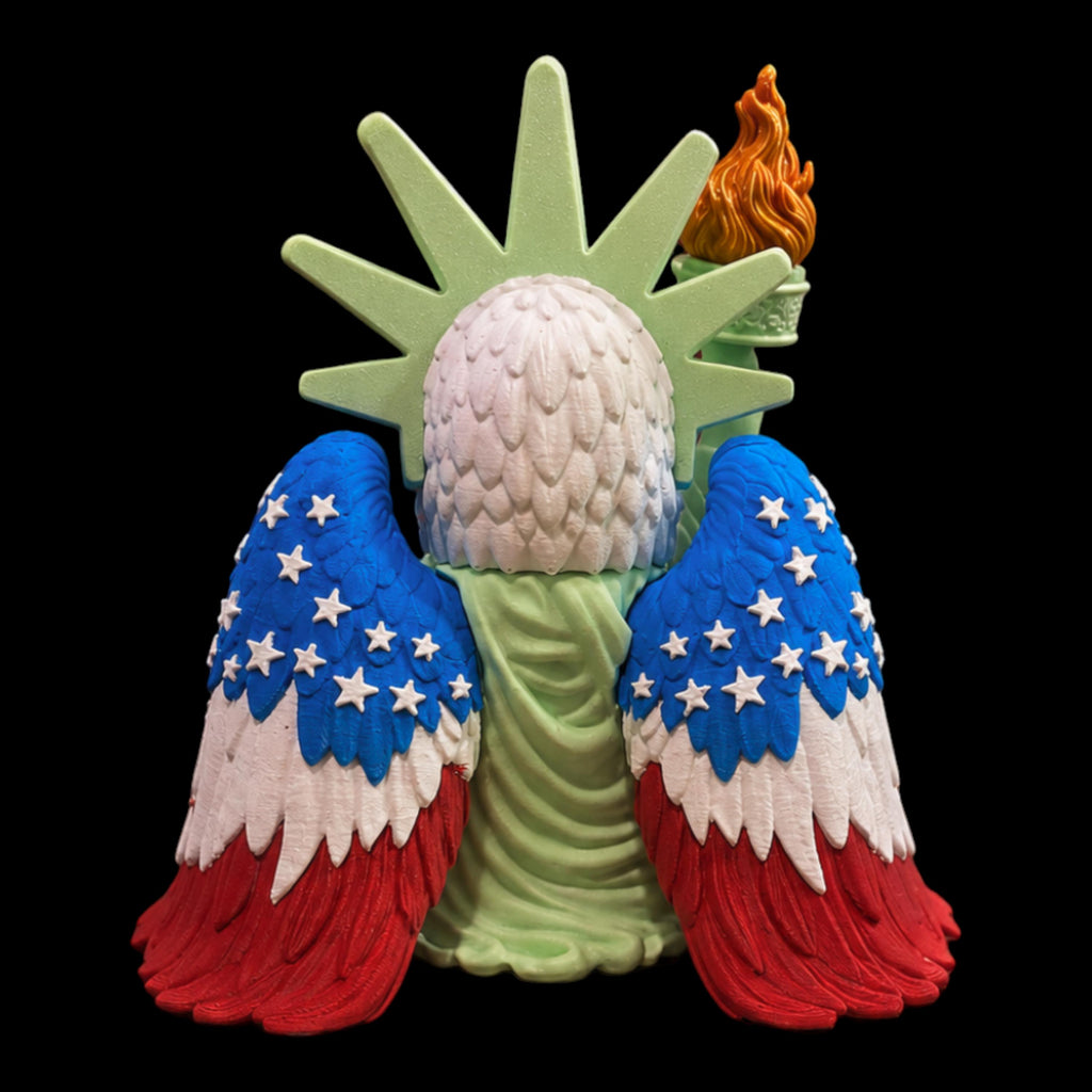 3D Printed Eagle Figurine Standing Tall Desk Pal Bald Eagle Statue Liberty Design American Flag Wing Pattern Crown Torch
