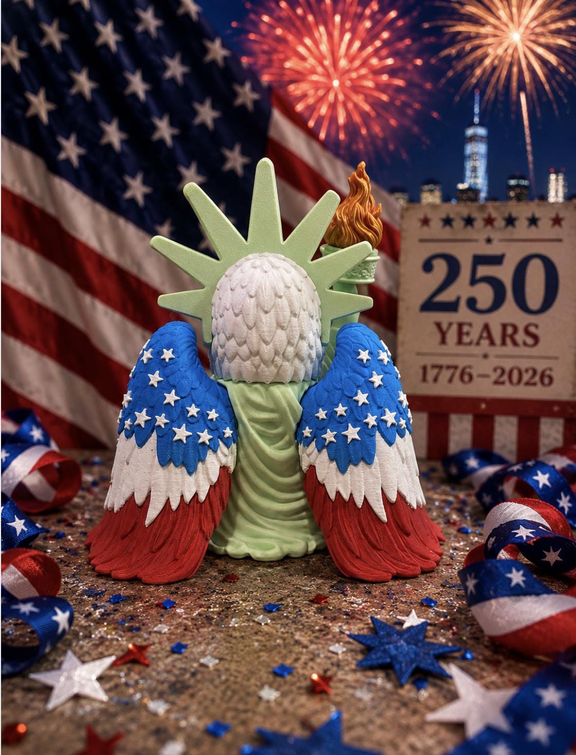 Patriotic Americana Eagle Statue Liberty Collectible 3D Printed Desk Pal Standing Tall Display Premium