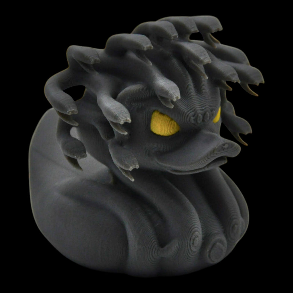 Gray Medusa Duck Figure for Display Gothic Monster Design with Glowing Eyes Spooky Halloween