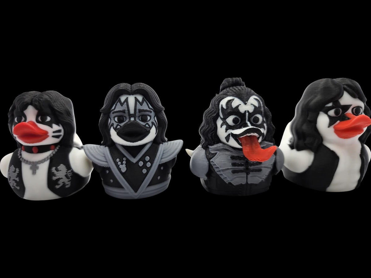 Kiss Inspired Duck Figurine Display Item For Collector Band Decoration Desk Accessory Black White Rock Statue Shelf