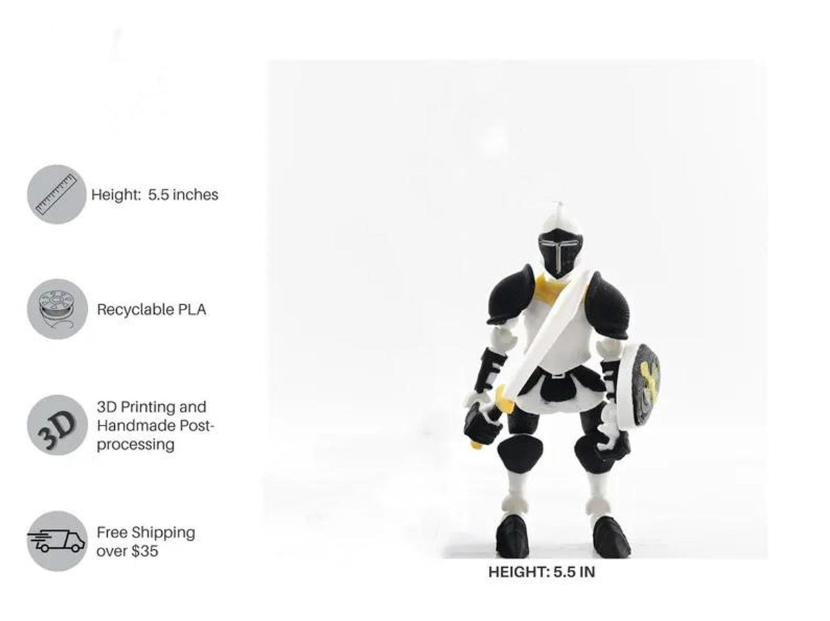 Knight Action Figure: Custom 3D Printed Medieval Toy with Articulated Joints - JM Designs