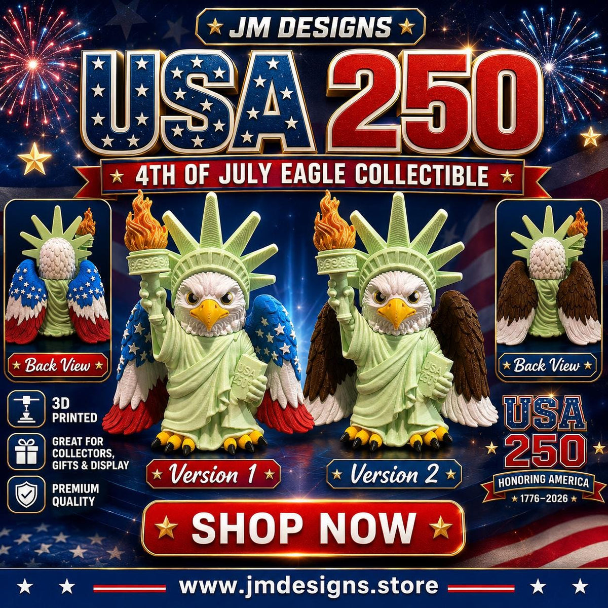 Liberty Eagle 250th Anniversary Limited Edition Standing Tall Patriotic Americana Flag Wing American Independence Day