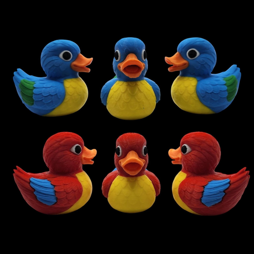Macaw Duck Figurine, Colorful 3D Printed Tropical Bird Collectible - JM Designs