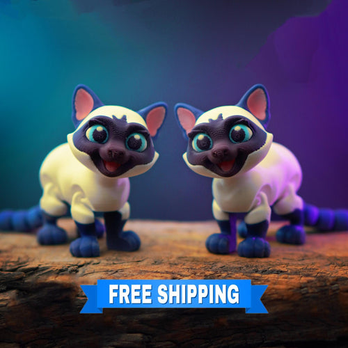 Siamese Cat Figurine, Customizable 3D Printed Cat Decor for Collectors - JM Designs