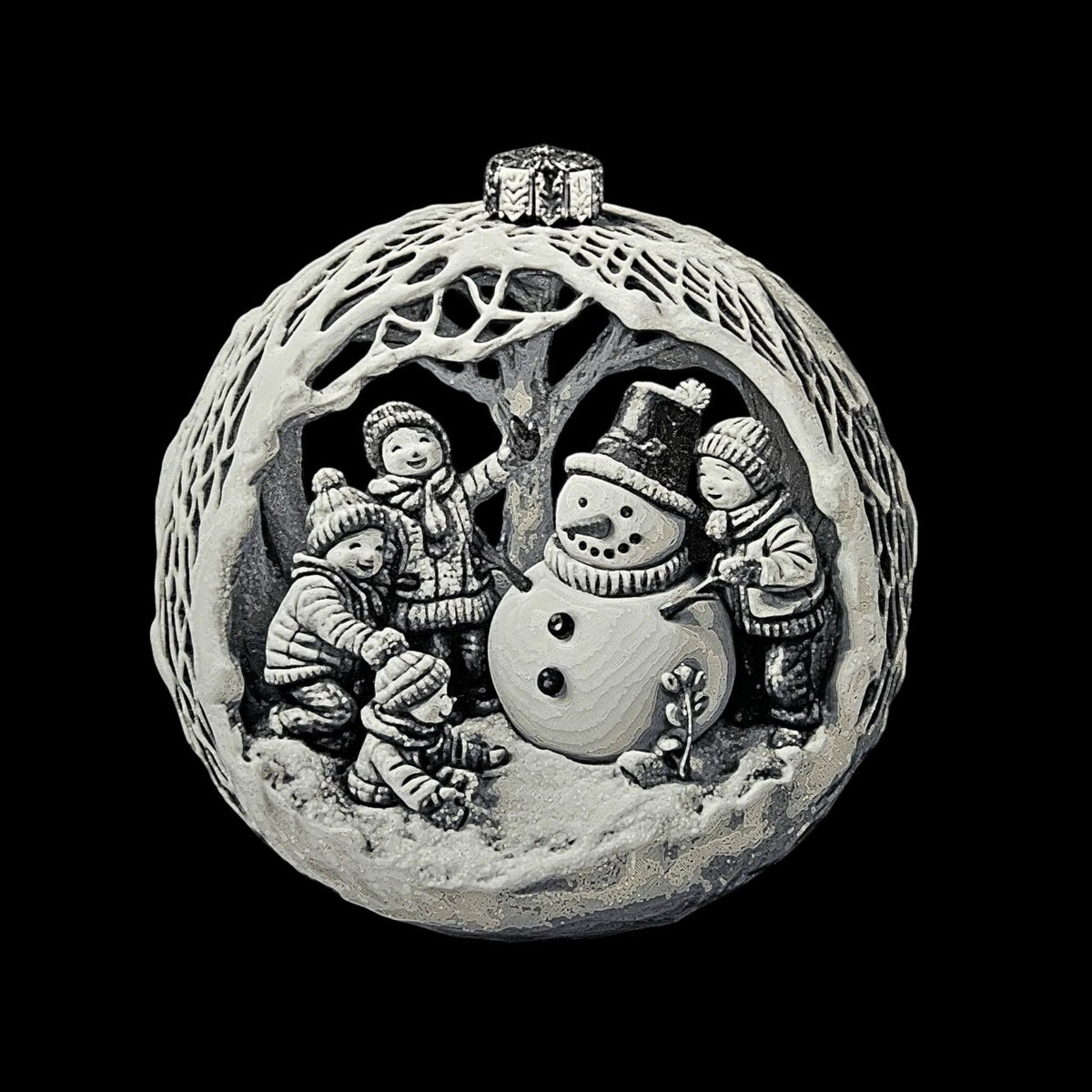 Snowman Ornament, 3D Printed Christmas Bauble with Winter Scene Design - JM Designs